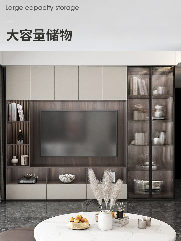 现代简约组合电视柜 轻奢实木与玻璃门的完美结合，提升客厅储物美学